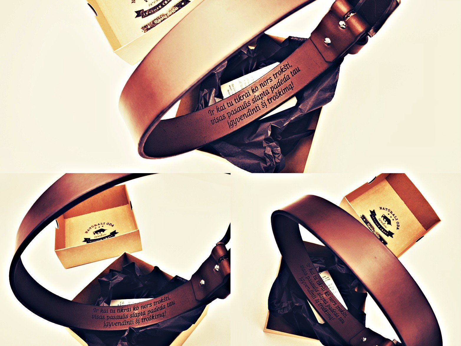 išskirtinis graviruotas odinis diržas